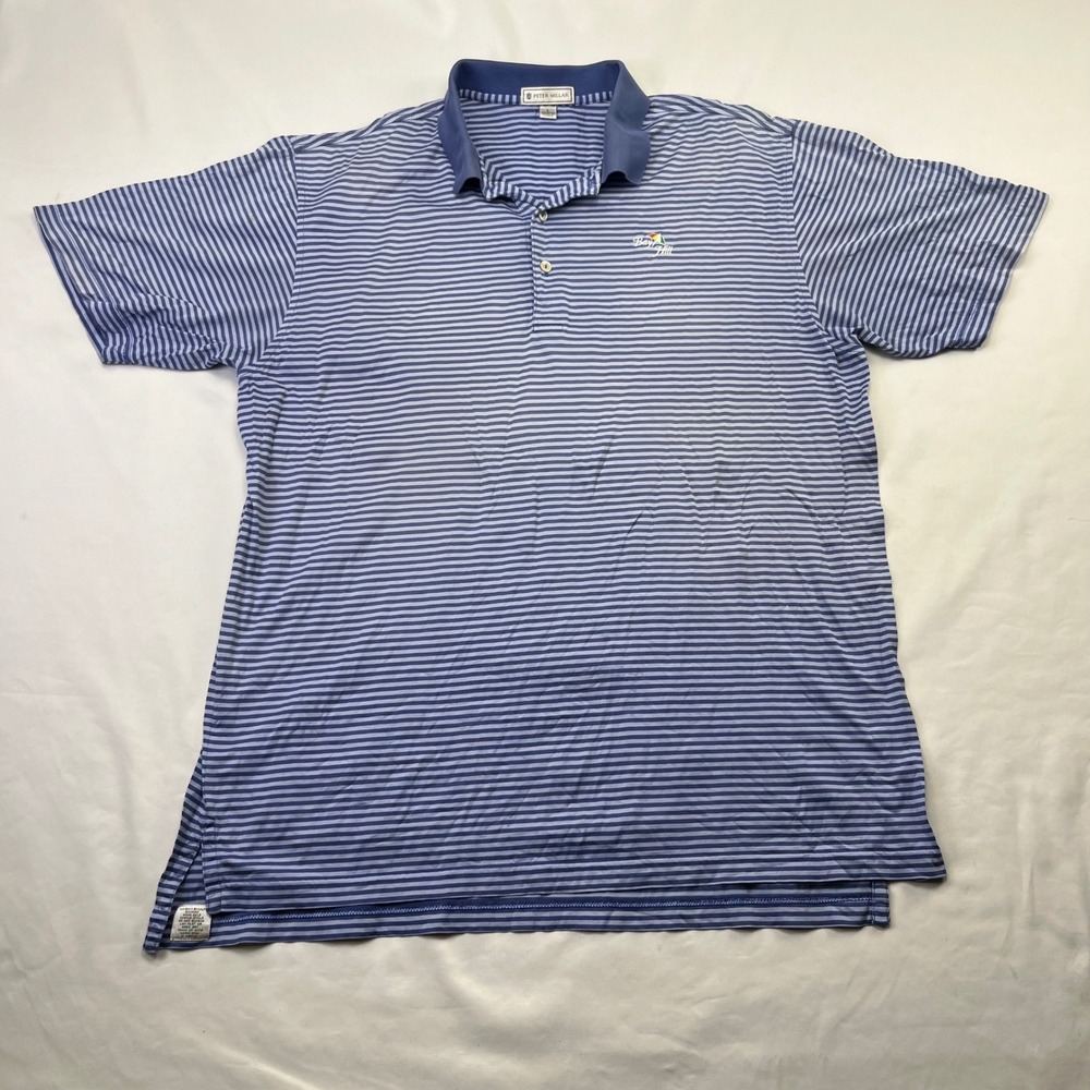 Peter Millar Mens BL Striped Short Sleeve Perf. Golf Polo Shirt L, Stained
